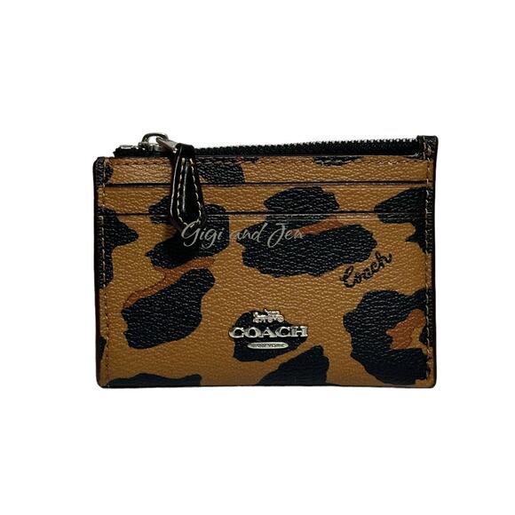 Coach Mini Skinny Id Case With Leopard Print Keyring - Picture 1 of 8